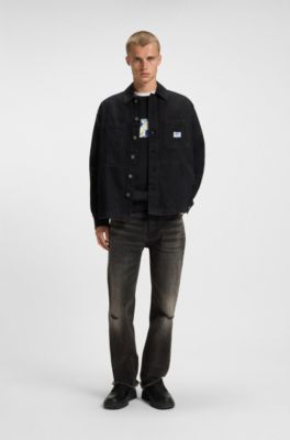 Sudadera de felpa de algod&oacute;n con ilustraci&oacute;n de la marca estampada, Negro
