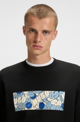 Sudadera de felpa de algod&oacute;n con ilustraci&oacute;n de la marca estampada, Negro