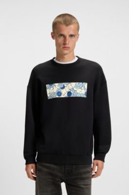Sudadera de felpa de algod&oacute;n con ilustraci&oacute;n de la marca estampada, Negro
