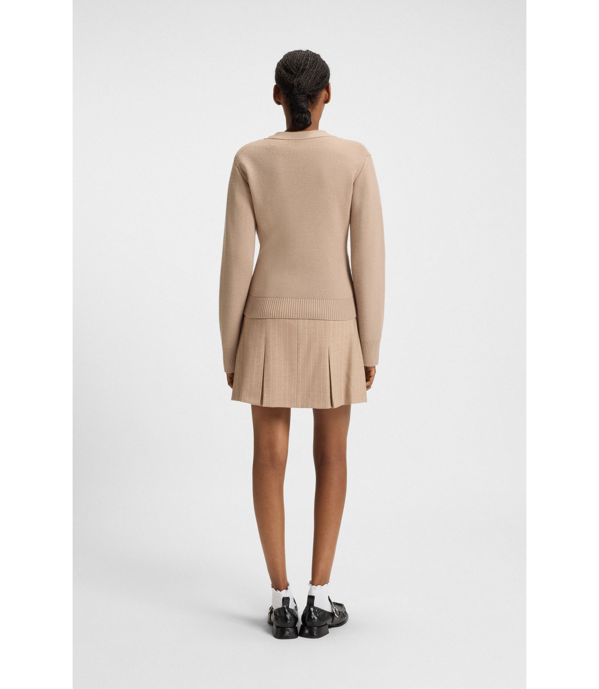 HUGO - Embroidered-logo cardigan in a wool blend - Light Brown