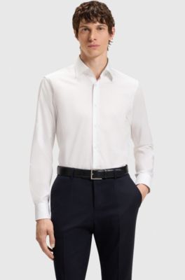 Easy-iron regular-fit shirt in cotton poplin, White