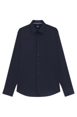 Camisa regular fit en popel&iacute;n de algod&oacute;n de planchado f&aacute;cil, Azul oscuro