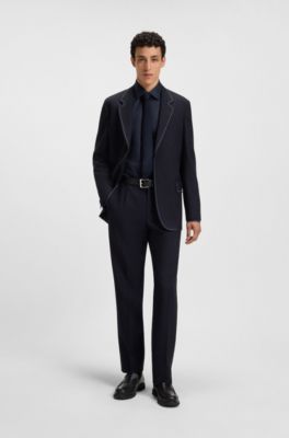 Easy-iron regular-fit shirt in cotton poplin, Dark Blue