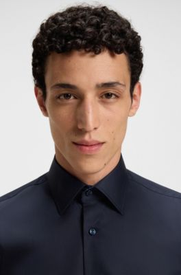 Camisa regular fit en popel&iacute;n de algod&oacute;n de planchado f&aacute;cil, Azul oscuro