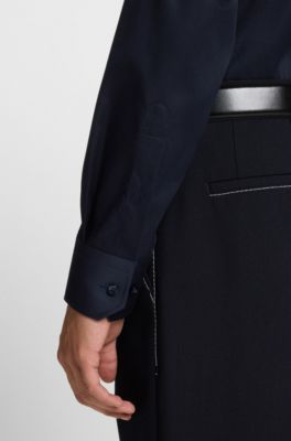 Chemise Regular en popeline de coton facile &agrave; repasser, Bleu fonc&eacute;