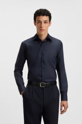Easy-iron regular-fit shirt in cotton poplin, Dark Blue