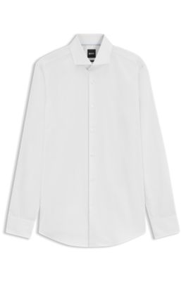 Camisa slim fit en algod&oacute;n el&aacute;stico con microestampado, Blanco