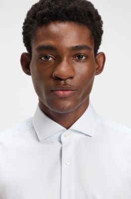 Camisa slim fit en algod&oacute;n el&aacute;stico con microestampado, Blanco