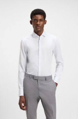 Camisa slim fit en algod&oacute;n el&aacute;stico con microestampado, Blanco