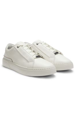 Baskets Gary en cuir grain&eacute; avec finitions Signature, Blanc