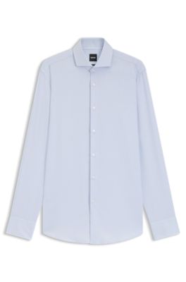 Slim-fit shirt in structured cotton, Light Blue