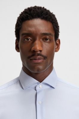 Slim-fit shirt in structured cotton, Light Blue