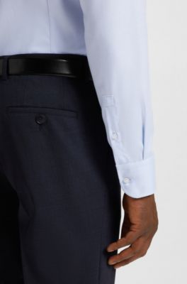 Slim-fit shirt in structured cotton, Light Blue