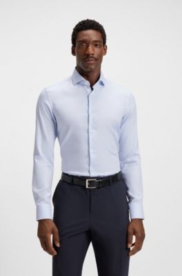 Slim-fit shirt in structured cotton, Light Blue