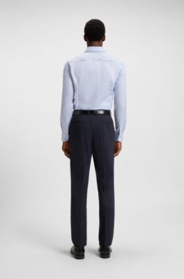 Slim-fit shirt in structured cotton, Light Blue