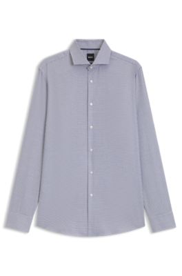 Slim-fit shirt in structured cotton, Light Blue
