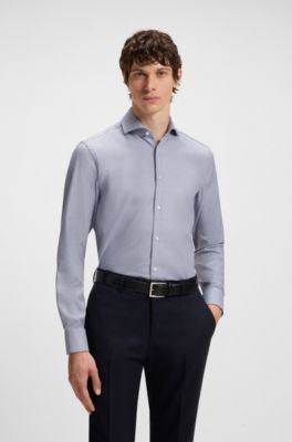 Slim-fit shirt in structured cotton, Light Blue
