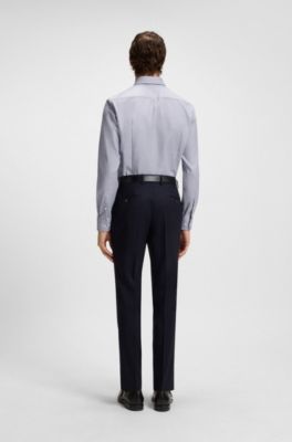 Slim-fit shirt in structured cotton, Light Blue