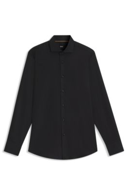 Camisa slim fit de algod&oacute;n italiano estructurado, Negro