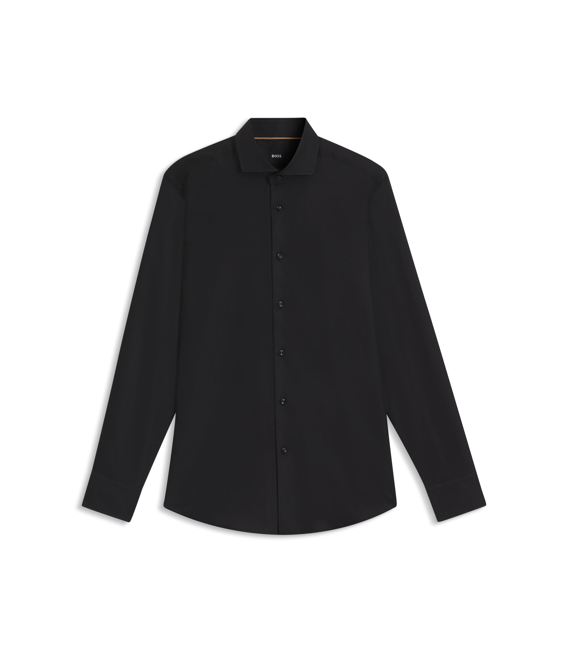 BOSS Slim-fit shirt in Italian-made structured cotton Black
