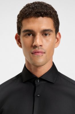 Slim-fit shirt in Italian-made structured cotton, Black