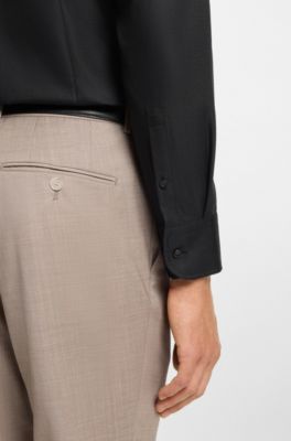 Slim-fit shirt in Italian-made structured cotton, Black