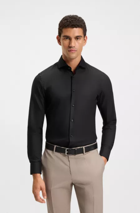 Slim-fit shirt in Italian-made structured cotton