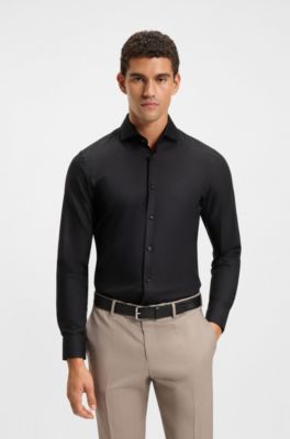 Camisa slim fit de algod&oacute;n italiano estructurado, Negro