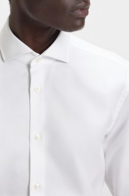 Slim-fit shirt in Italian-made structured cotton, White