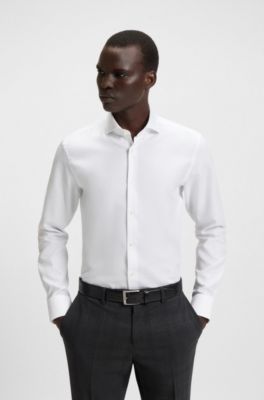 Camisa slim fit de algod&oacute;n italiano estructurado, Blanco