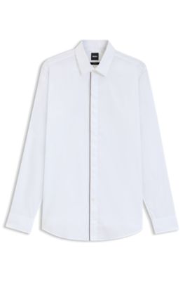 Camisa slim fit en popel&iacute;n de algod&oacute;n de planchado f&aacute;cil, Blanco