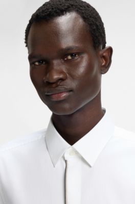 Camisa slim fit en popel&iacute;n de algod&oacute;n de planchado f&aacute;cil, Blanco