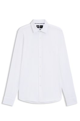 Camisa slim fit en punto t&eacute;cnico el&aacute;stico con estructura, Blanco