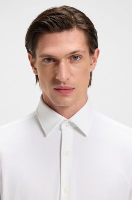 Camisa slim fit en punto t&eacute;cnico el&aacute;stico con estructura, Blanco