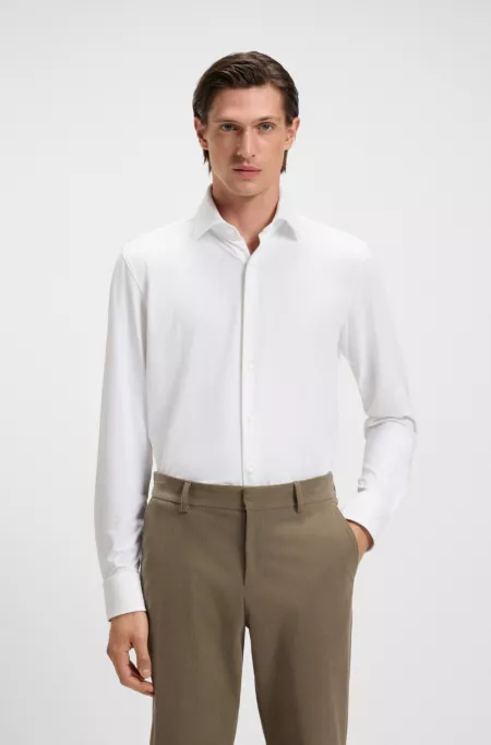 Slim-fit shirt in structured performance-stretch jersey