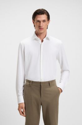 Camisa slim fit en punto t&eacute;cnico el&aacute;stico con estructura, Blanco