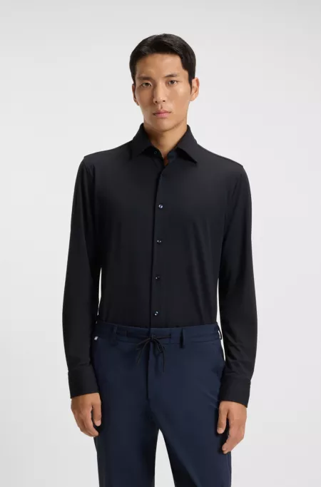 Slim-fit shirt in structured performance-stretch jersey