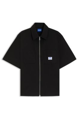 Oversized fit shirt in cotton twill, Black
