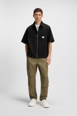 Oversized fit shirt in cotton twill, Black