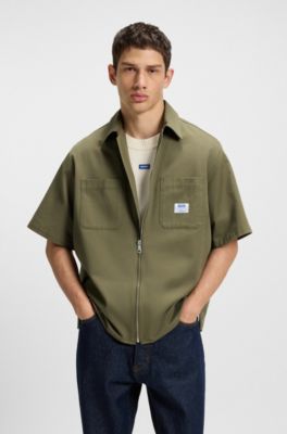 Oversized fit shirt in cotton twill, Light Green