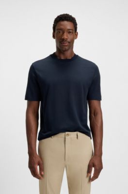 Camiseta de algod&oacute;n y seda con motivo a cuadros Pr&iacute;ncipe de Gales, Azul oscuro