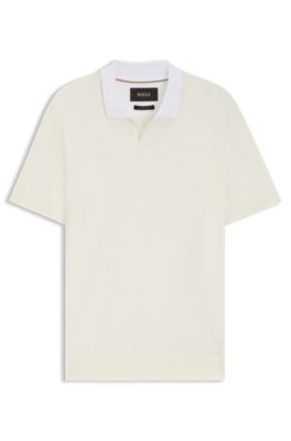 Polo de algod&oacute;n y seda con cuello abierto, Blanco