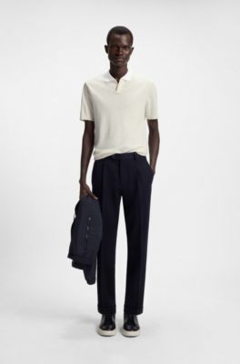 Polo de algod&oacute;n y seda con cuello abierto, Blanco