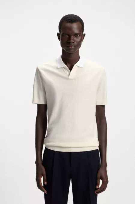 Cotton-silk polo shirt with Johnny collar