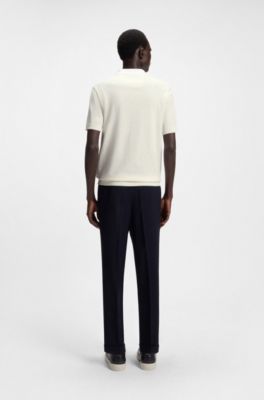 Polo de algod&oacute;n y seda con cuello abierto, Blanco