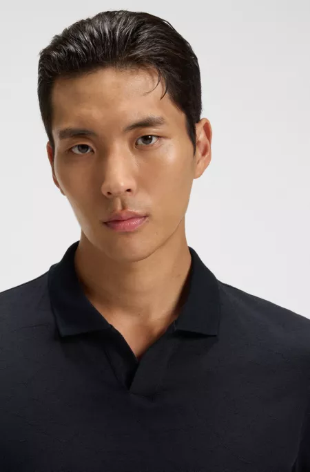 Cotton-silk polo shirt with Johnny collar