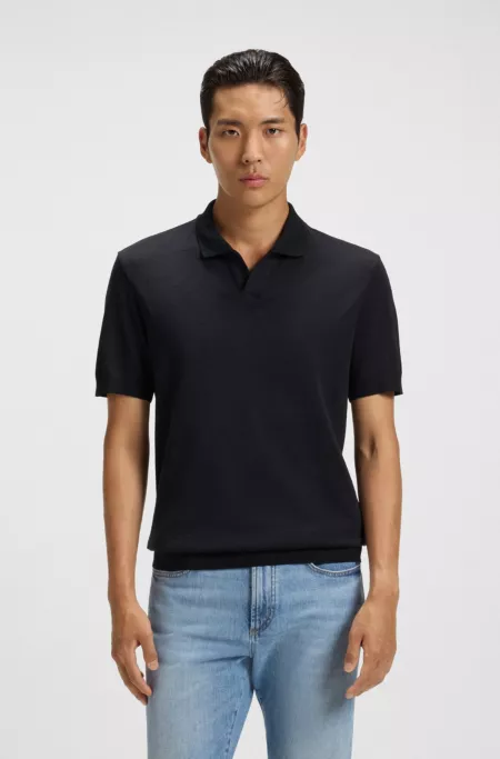 Cotton-silk polo shirt with Johnny collar