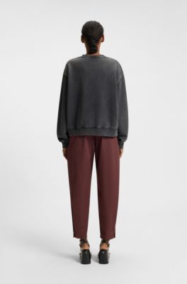 Cotton-terry sweatshirt with creative artwork, Dark Grey