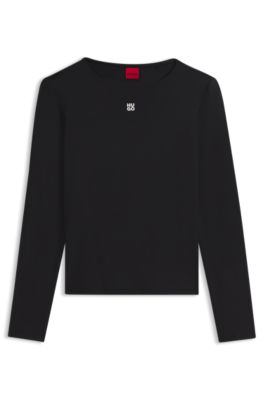 Stretch-jersey top with stacked-logo print, Black