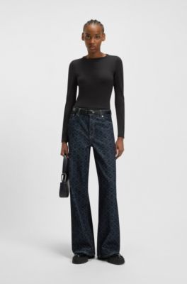 Stretch-jersey top with stacked-logo print, Black